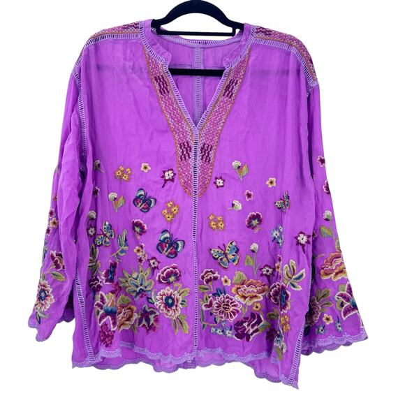 Johnny Was Women's Embellished Maude Blouse Long Sleeve Purple Size PXL NWT - Picture 9 of 12